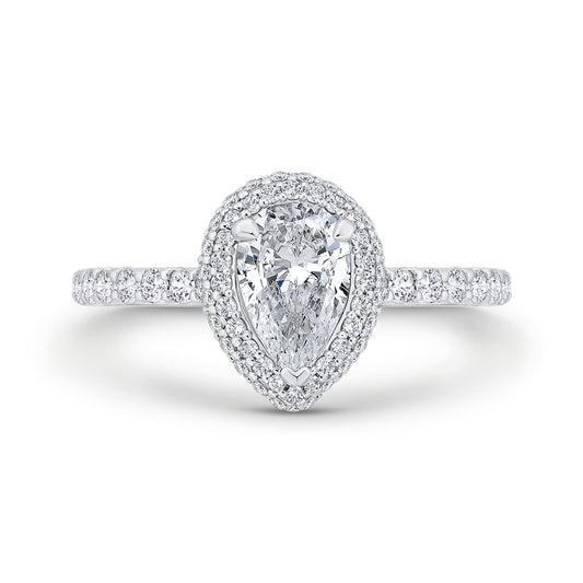Shah Luxury 14K White Gold Pear Diamond Double Halo Engagement Ring  (Semi-Mount)