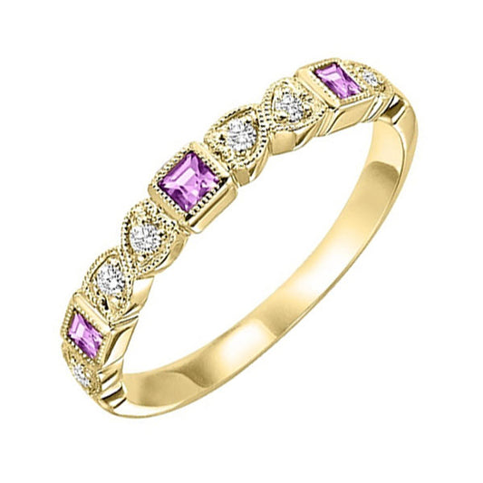 Gems One 14Kt Yellow Gold Diamond (1/10Ctw) & Pink Sapphire (1/5 Ctw) Ring