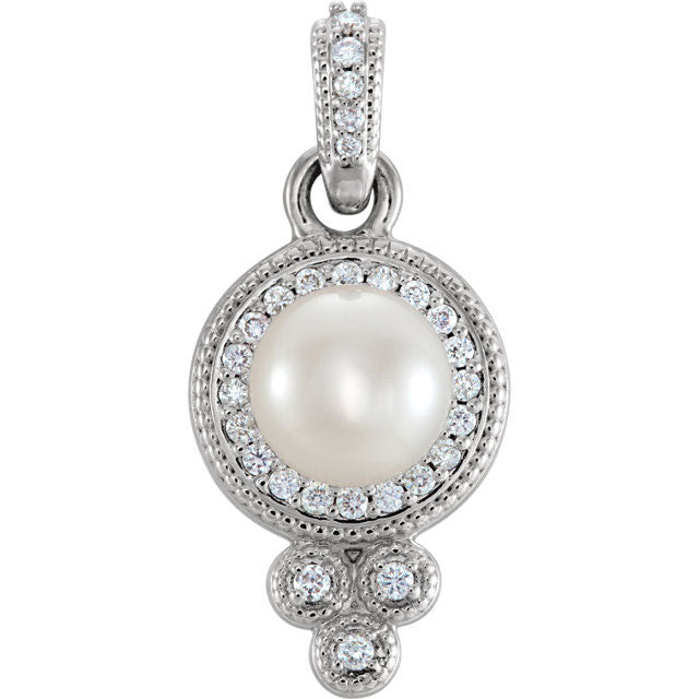 Stuller 14k White Gold Freshwater Pearl Diamond Pendant