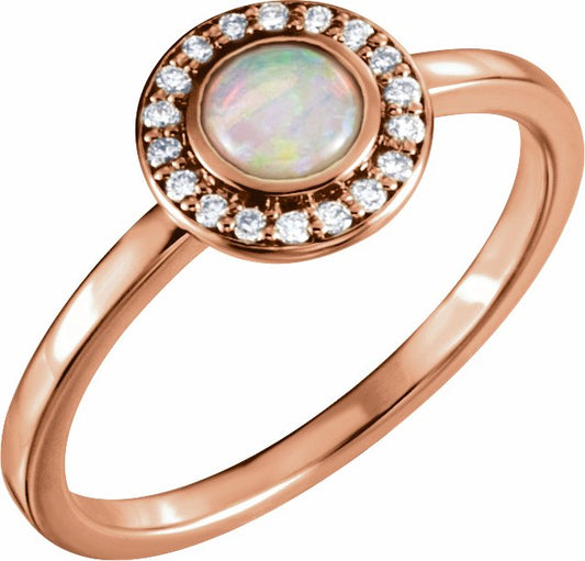14K Rose Opal & .07 CTW Diamond Halo-Style Ring