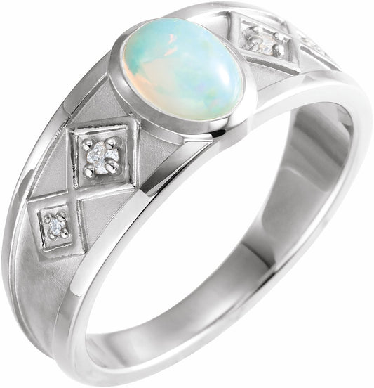 14K White Ethiopian Opal & .05 CTW Diamond Ring
