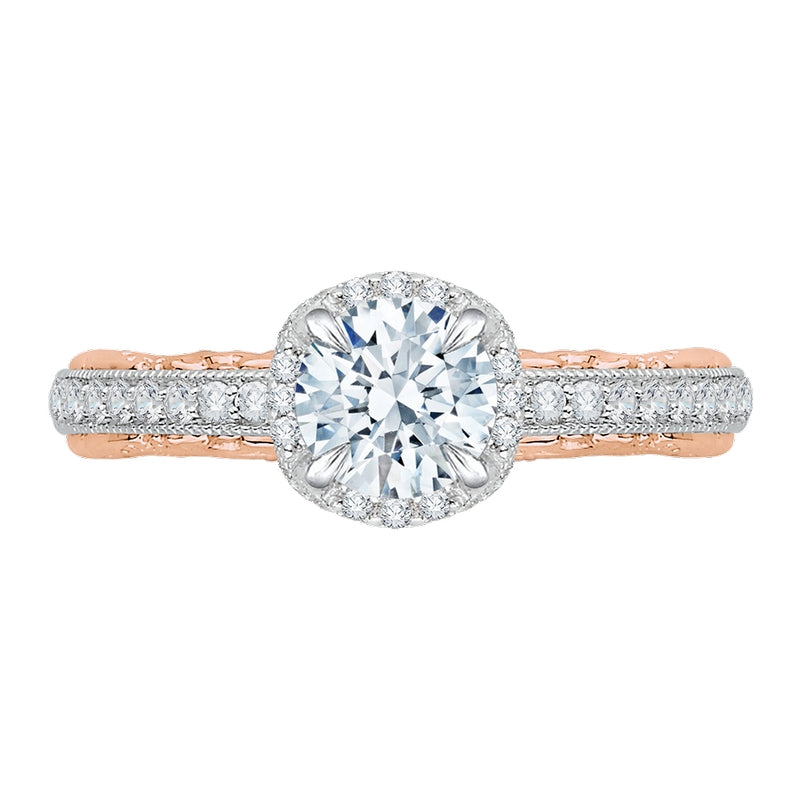 Shah Luxury 14K Two-Tone Gold Round Diamond Engagement Ring with Euro Shank (Semi-Mount)
