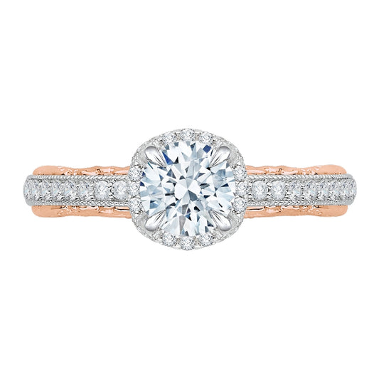 Shah Luxury 14K Two-Tone Gold Round Diamond Engagement Ring with Euro Shank (Semi-Mount)