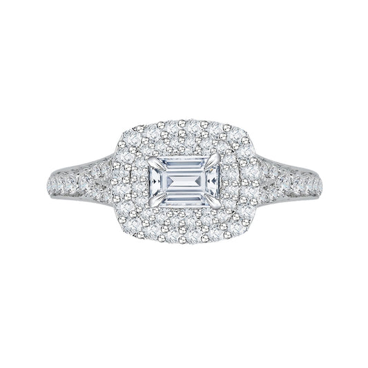 Shah Luxury 14K White Gold Emerald Cut Diamond Halo Engagement Ring with Split Shank (Semi-Mount)