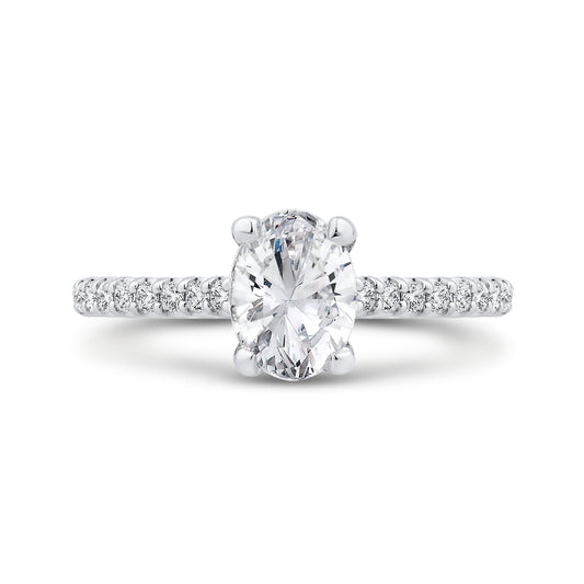 Shah Luxury 14K White Gold Oval Cut Diamond Classic Engagement Ring (Semi-Mount)