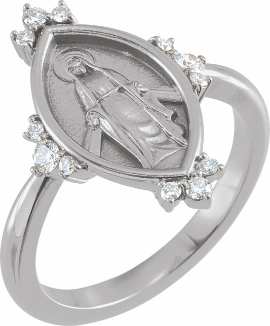 14K White 1/5 CTW Diamond Miraculous Medal Ring