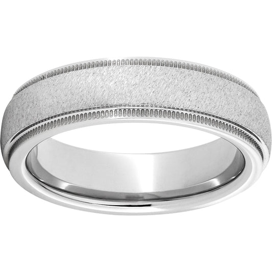 Serinium Domed Band with Milgrain Grooved Edges and a Grain Finish
