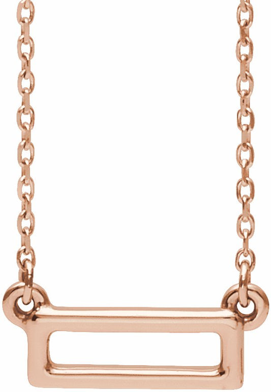 14K Rose Rectangle Bar 16-18 Necklace