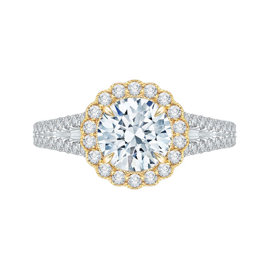 Shah Luxury 14K Two-Tone Gold Round Diamond Halo Engagement Ring with Split Shank (Semi-Mount)