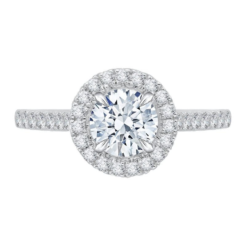 Shah Luxury Round Cut Diamond Halo Engagement Ring In 14K Two-Tone Gold (Semi-Mount)