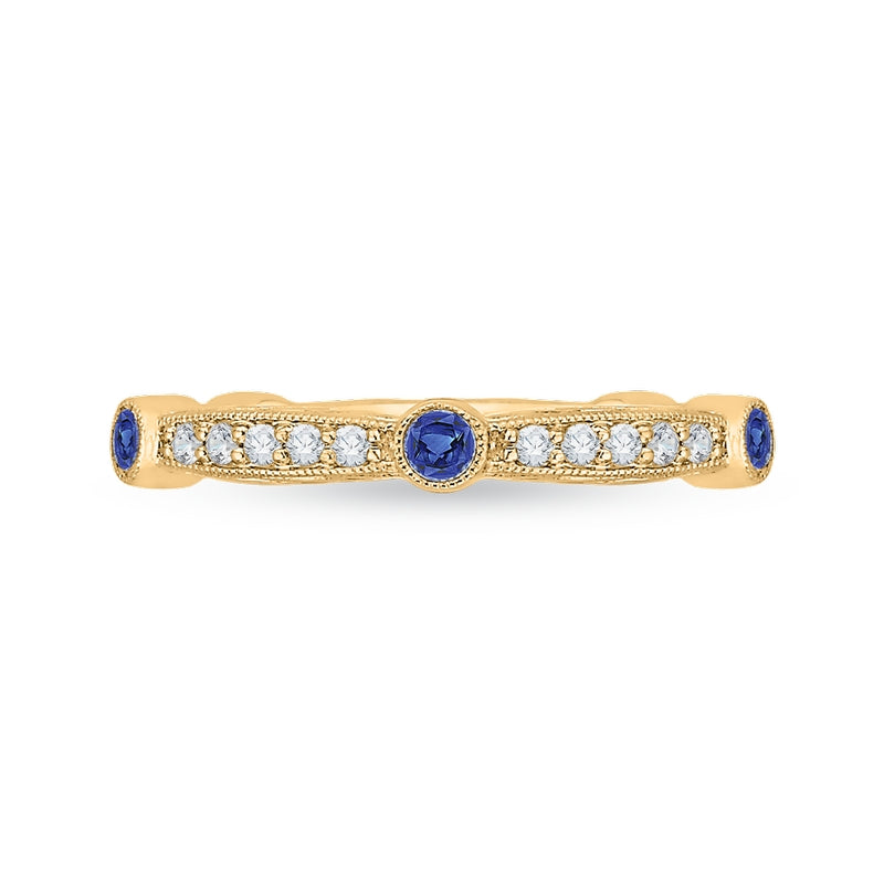 Shah Luxury 14K Yellow Gold Round Diamond Wedding Band with Sapphire