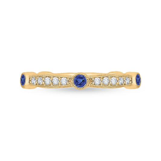 Shah Luxury 14K Yellow Gold Round Diamond Wedding Band with Sapphire