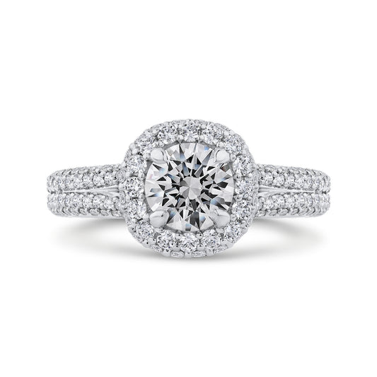 Shah Luxury 14K White Gold Round Diamond Double Halo Engagement Ring with Split Shank (Semi-Mount)