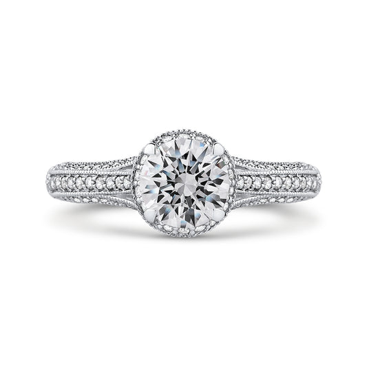 Shah Luxury 14K White Gold Round Diamond Engagement Ring with Split Shank (Semi-Mount)