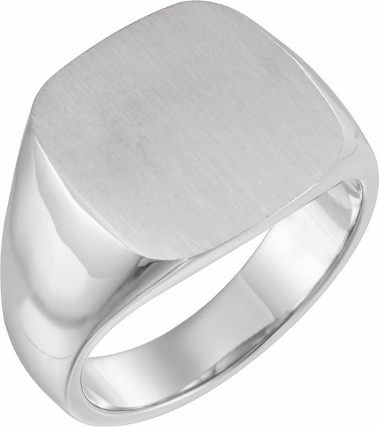 14K White 16x16 mm Square Signet Ring