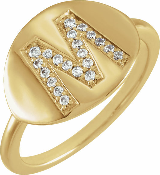14K Yellow Initial M 1/8 CTW Diamond Ring