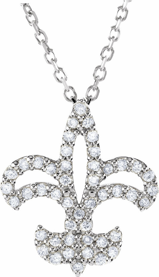 14K White 1/5 CTW Diamond Fleur De Lis 16 Necklace