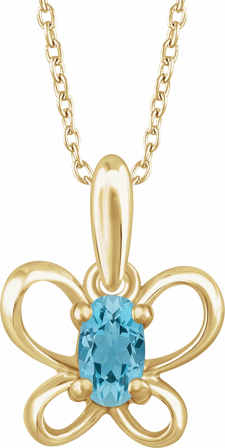 14K Yellow 4x3 mm Oval March Youth Butterfly Birthstone 15 Necklace