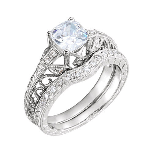 Stuller 14k White Gold Round Diamond Semi-mounting Hand-Engraved Engagement Ring