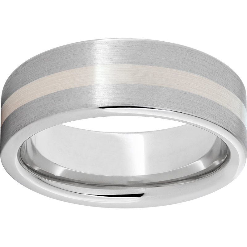 Serinium Pipe Cut Band with a 2mm Sterling Silver Inlay and Satin Finish