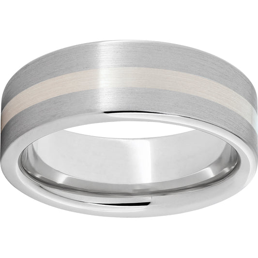 Serinium Pipe Cut Band with a 2mm Sterling Silver Inlay and Satin Finish