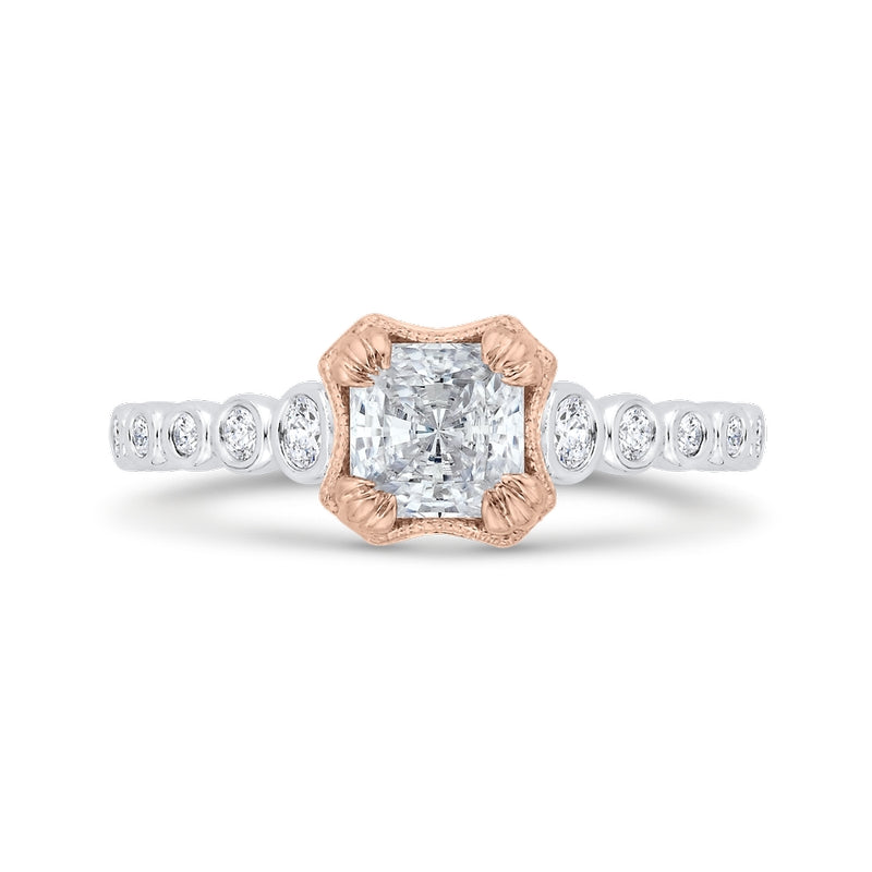 Shah Luxury 14K Two-Tone Gold Bezel Set Diamond Engagement Ring with Round Shank (Semi-Mount)