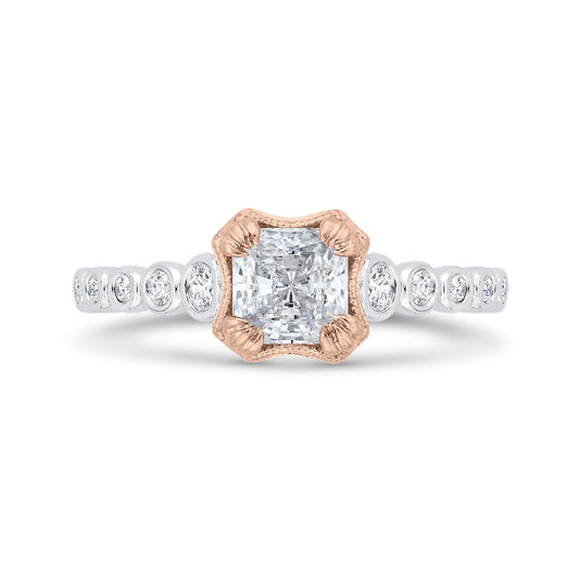 Shah Luxury 14K Two-Tone Gold Bezel Set Diamond Engagement Ring with Round Shank (Semi-Mount)