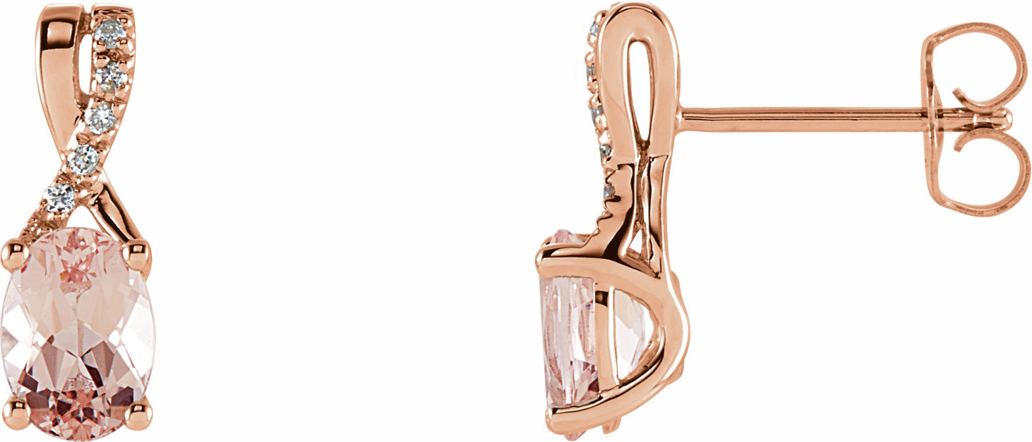 14K Rose Morganite & .05 CTW Diamond Earrings