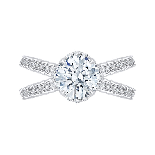 Shah Luxury 14K White Gold Round Diamond Engagement Ring with Crossover Shank (Semi-Mount)