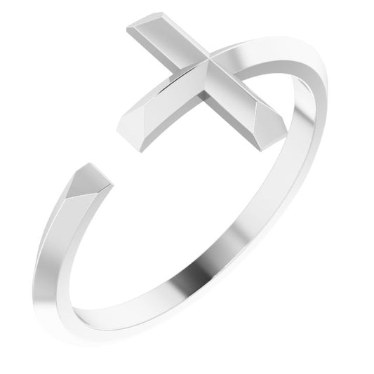 14K White Negative Space Cross Ring