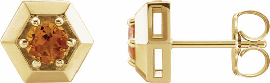 14K Yellow Citrine Geometric Earrings