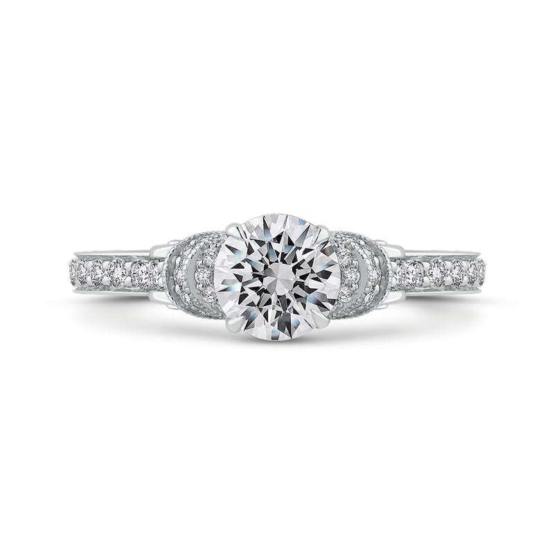 Shah Luxury Round Cut Diamond Engagement Ring In 14K White Gold (Semi-Mount)