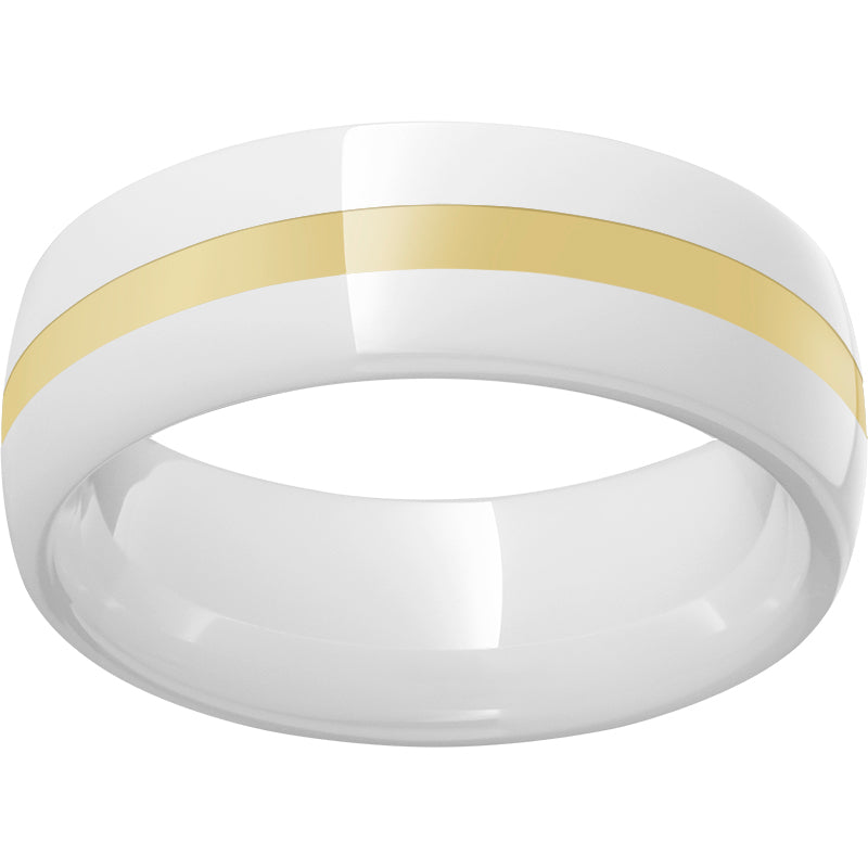 White Diamond CeramicDomed Ring with a 2mm 18K Yellow Gold Inlay