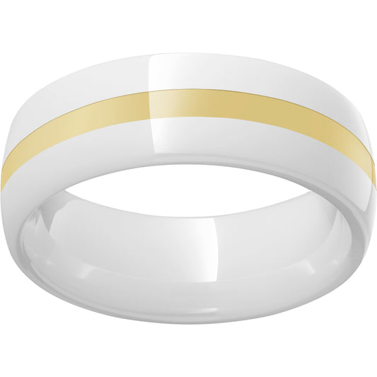 White Diamond CeramicDomed Ring with a 2mm 18K Yellow Gold Inlay