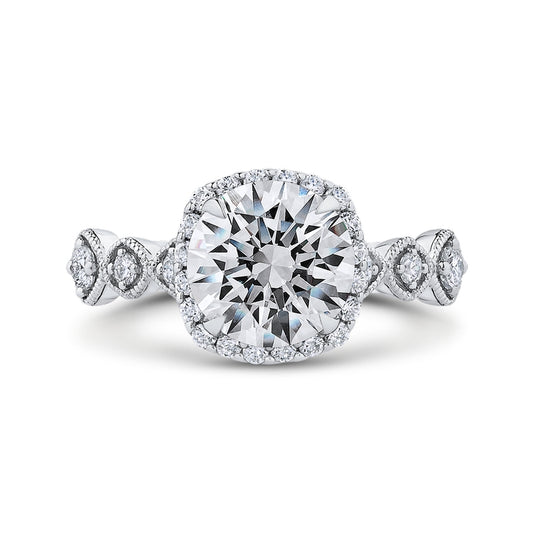 Shah Luxury 14K White Gold Round Cut Diamond Halo Engagement Ring (Semi-Mount)