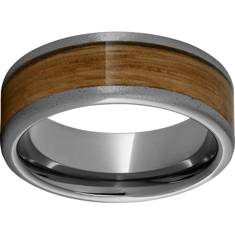 Rugged Tungsten  8mm Pipe Cut Band with Single Malt Barrel Aged Inlay and Stone Finish