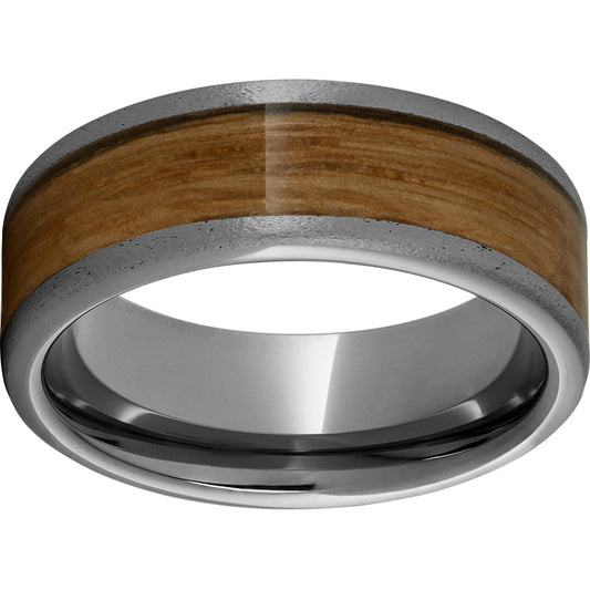Rugged Tungsten  8mm Pipe Cut Band with Single Malt Barrel Aged Inlay and Stone Finish