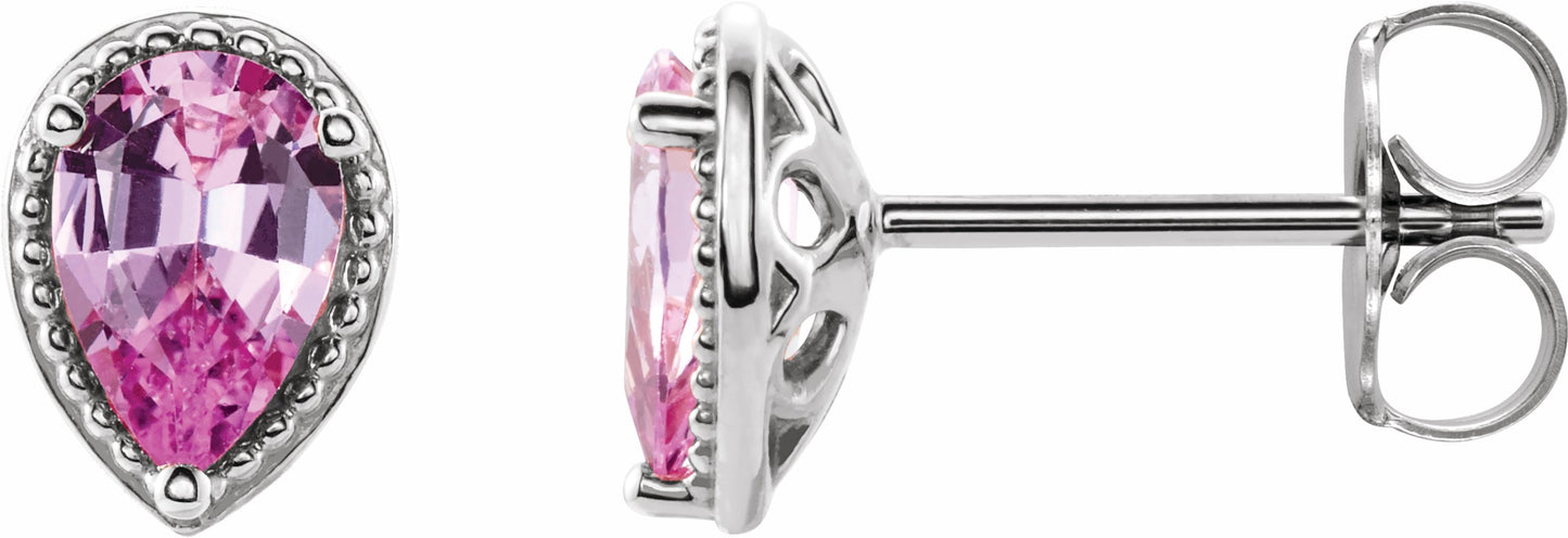 14K White Pink Sapphire Earrings