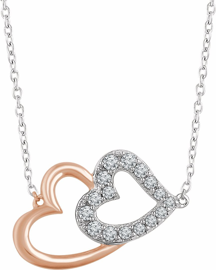 14K White & Rose 1/5 CTW Diamond Double Heart 16-18 Necklace