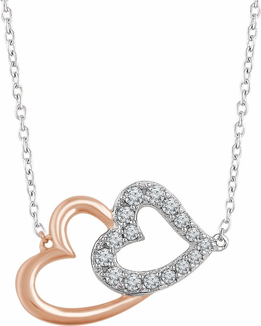 14K White & Rose 1/5 CTW Diamond Double Heart 16-18 Necklace