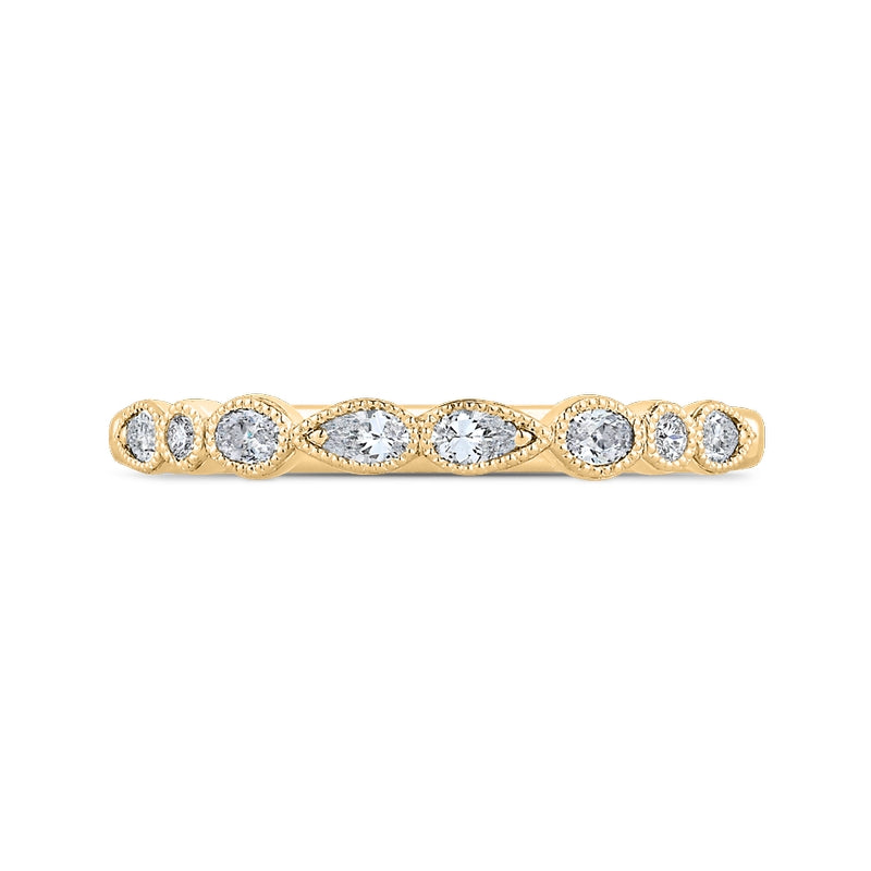 Shah Luxury 14K Yellow Gold Pear Oval and Round Diamond Wedding Band