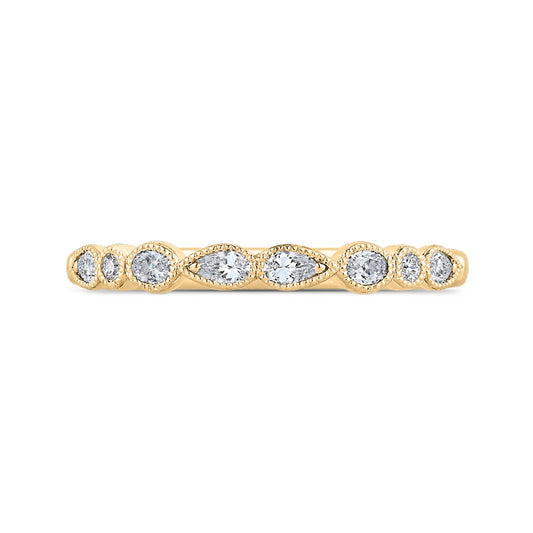 Shah Luxury 14K Yellow Gold Pear Oval and Round Diamond Wedding Band