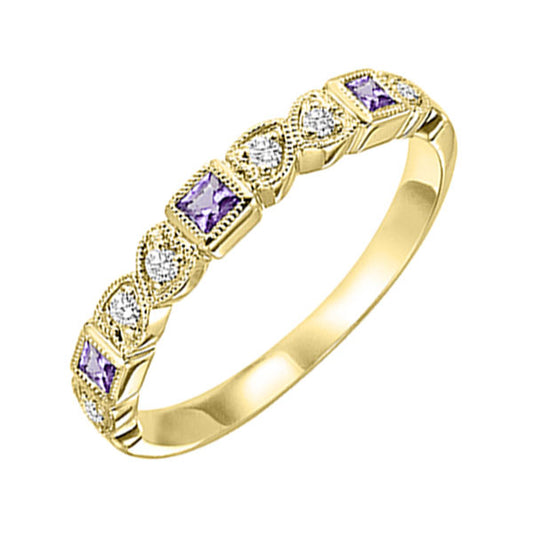 Gems One 10Kt Yellow Gold Diamond (1/10Ctw) & Amethyst (1/5 Ctw) Ring