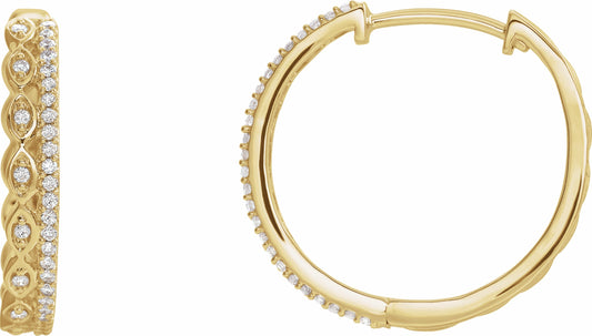 14K Yellow 1/4 CTW Diamond Geometric Hoop Earrings