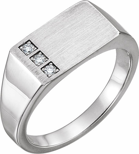 14K White 1/10 CTW Diamond 15x10 mm Rectangle Signet Ring
