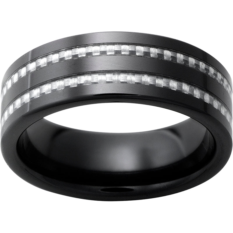 Black Diamond Ceramic Band with Two 1mm Carbon Fiber inlays and Satin Finish