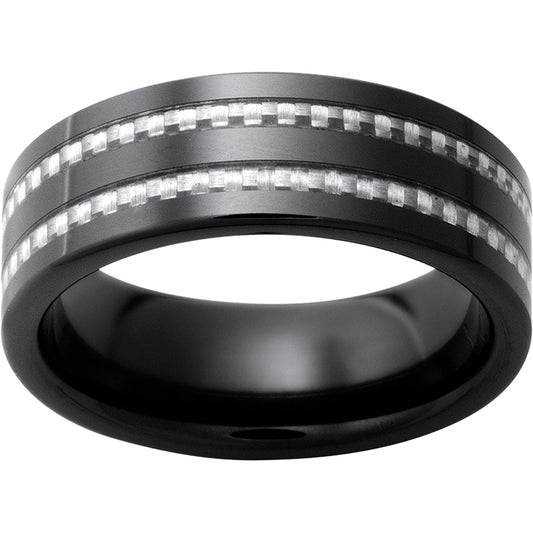 Black Diamond Ceramic Band with Two 1mm Carbon Fiber inlays and Satin Finish