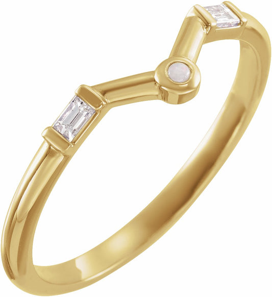 14K Yellow Opal & .08 CTW Diamond V Ring