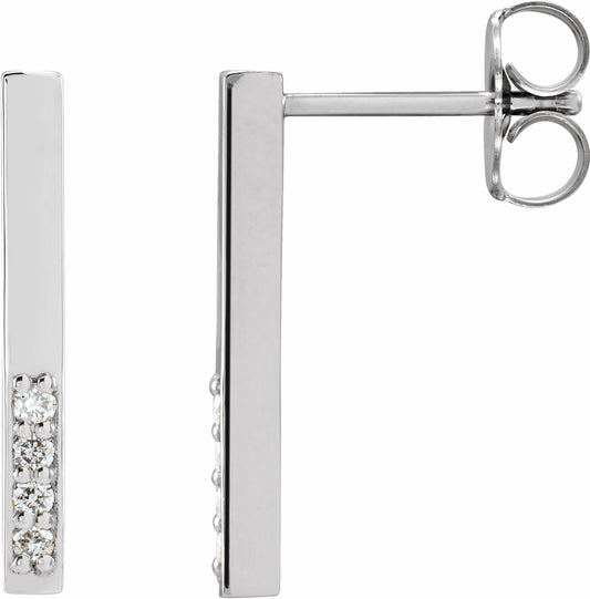 14K White .07 CTW Diamond Bar Earrings