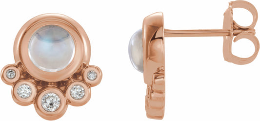 14K Rose Moonstone & 1/8 CTW Diamond Earrings